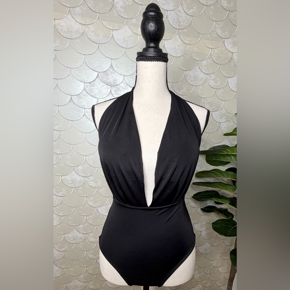 Black Plunge Halter Swimsuit / Bodysuit